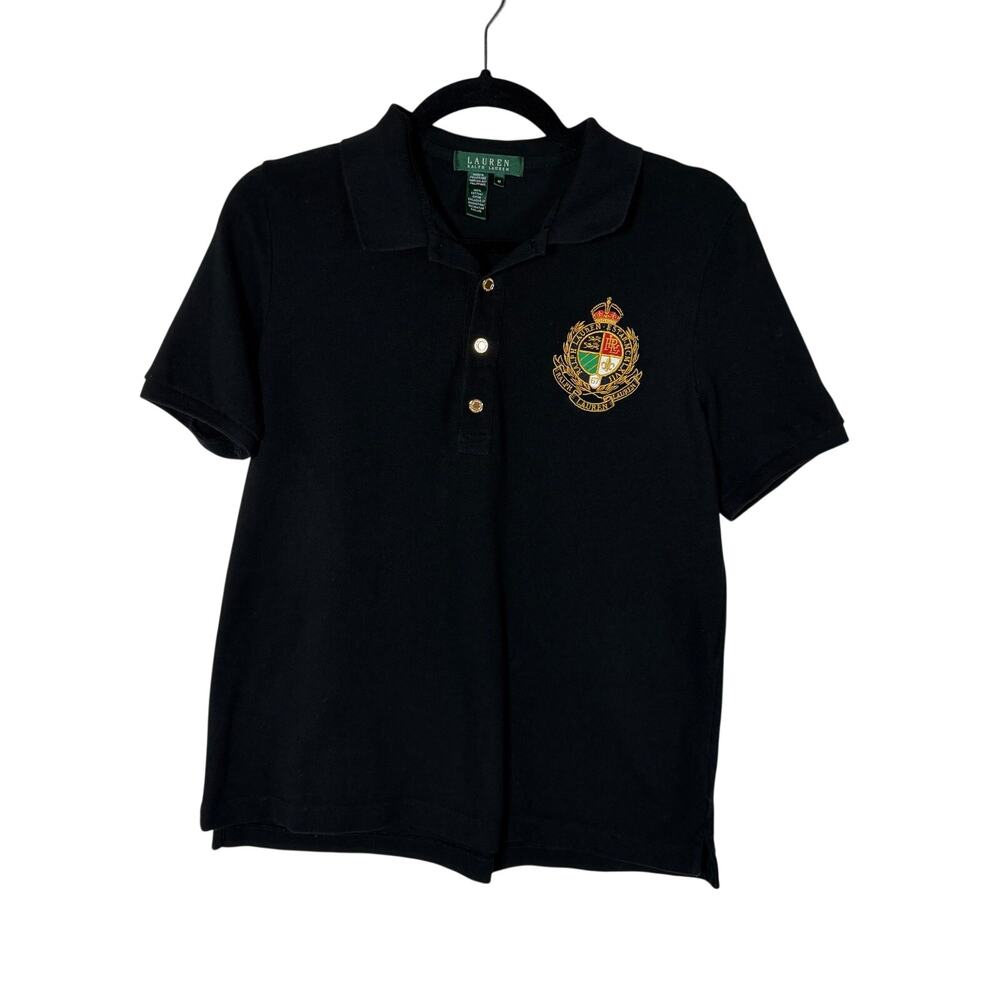 Lauren Ralph Lauren Polo Shirt Women's M Black Embroidered Crest Preppy